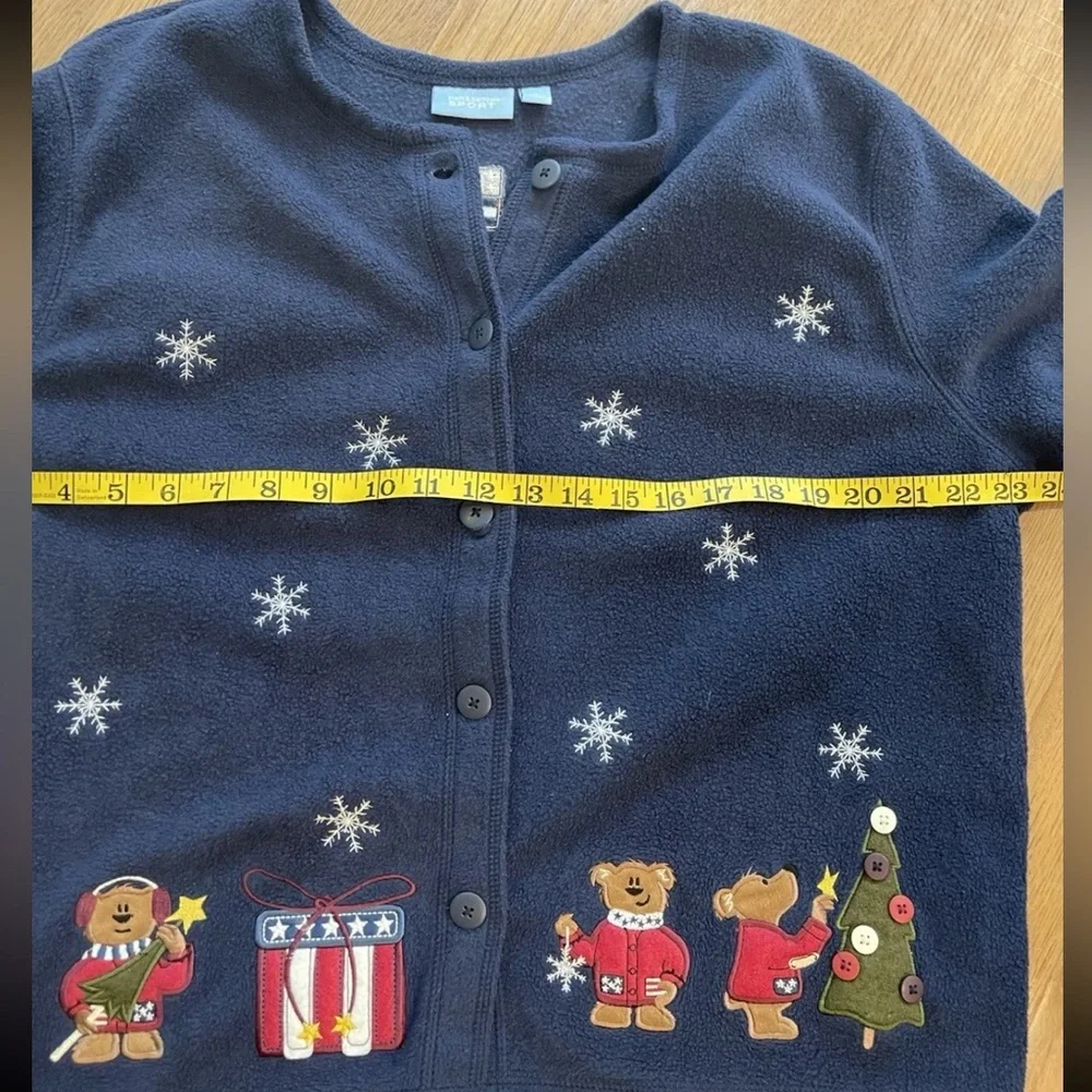 Croft & Barrow ladies navy blue appliquéd Christmas‎ button up jacket size large